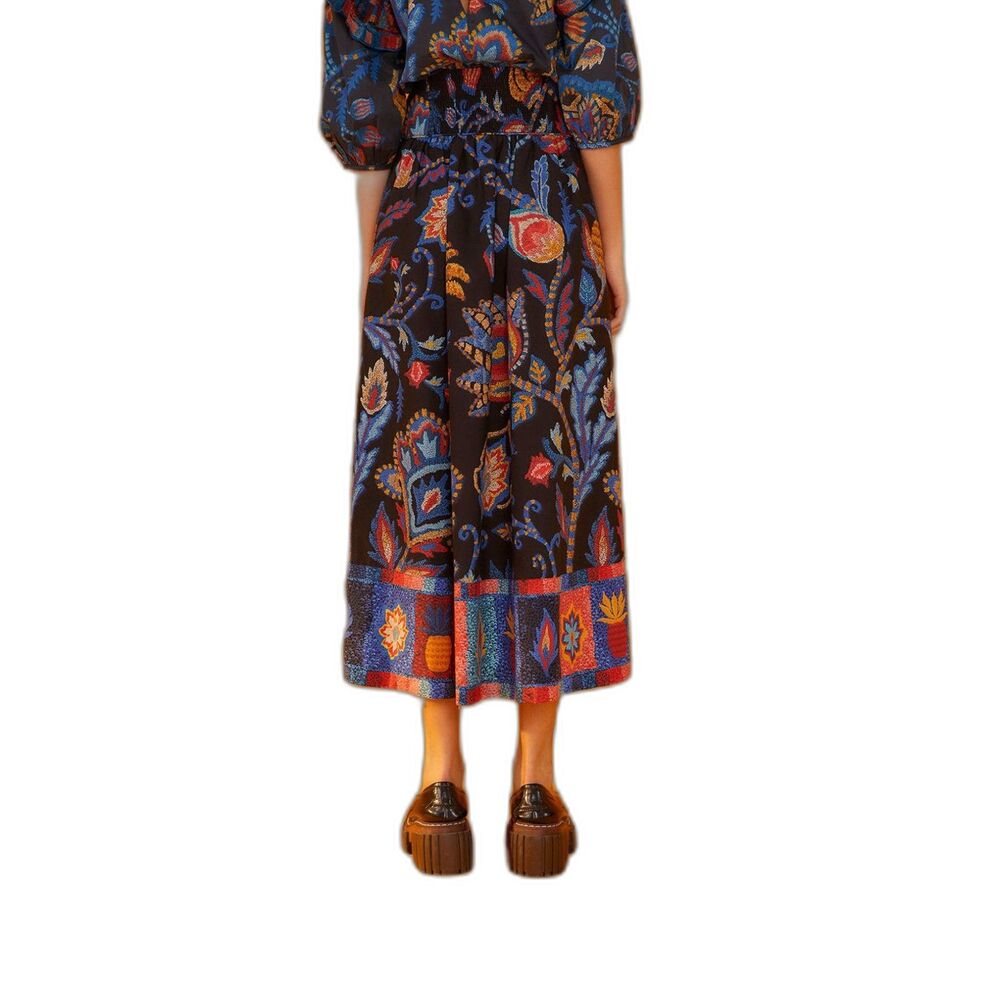 Farm Rio NWOT Black Sunset Tapestry Organic Cotton Midi Skirt Floral Sz M - Picture 2 of 12